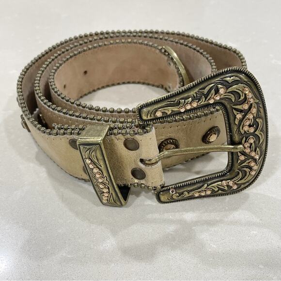 Leatherock Blingy Embellished Rhinestone Western Metallic Leather Belt Gold main image 8
